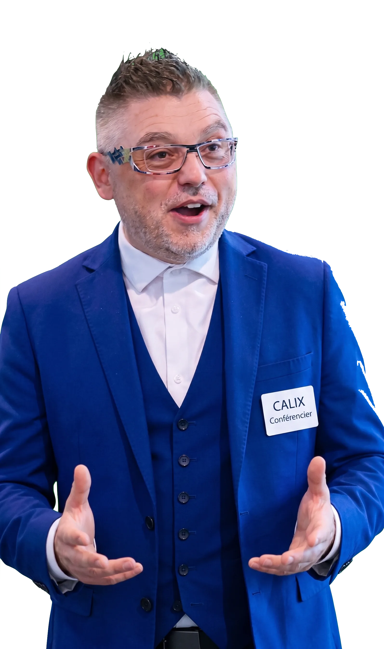 Calix, conférencier mentaliste, explique avec passion — le biais de projection